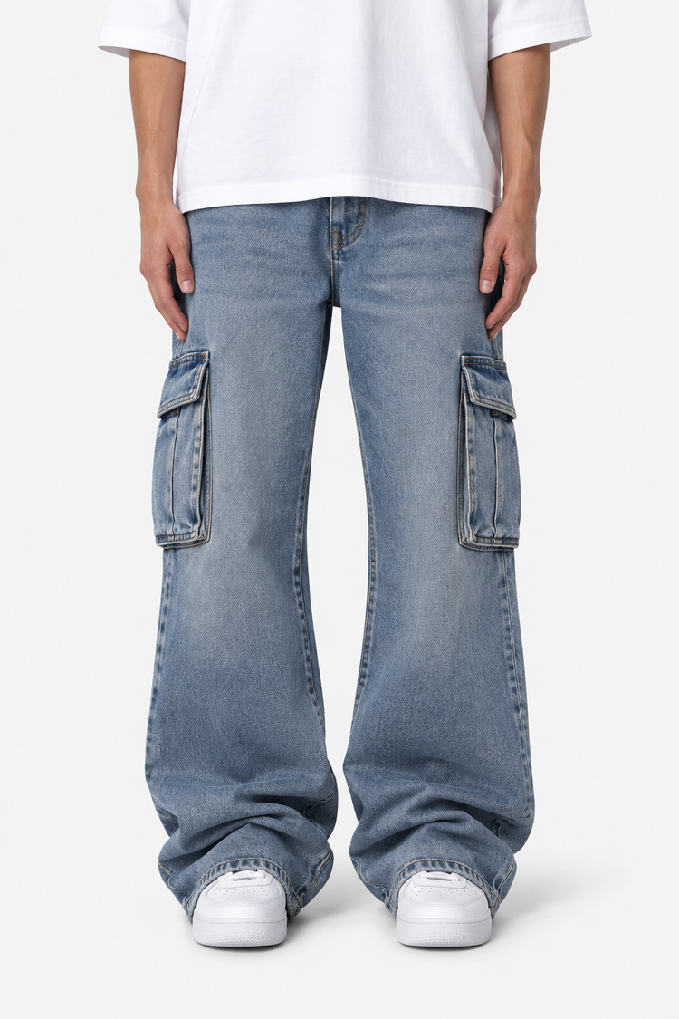Denim Cargo Pants in Vintage Blue